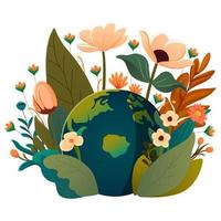 illustrazione con terra, fiori, impianti, natura, vettore