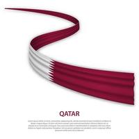 sventolando il nastro o lo striscione con la bandiera del qatar vettore