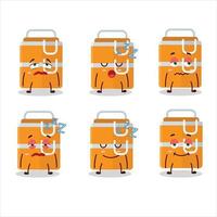 cartone animato personaggio di arancia pranzo scatola con assonnato espressione vettore