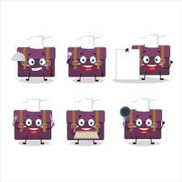cartone animato personaggio di viola valigia con vario capocuoco emoticon vettore
