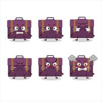 viola valigia cartone animato personaggio con vario arrabbiato espressioni vettore