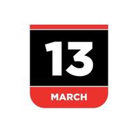 13 ° marzo calendario vettore icona. 13 marzo tipografia.