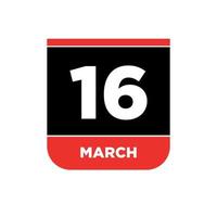 16 ° marzo calendario vettore icona. 16 marzo tipografia.