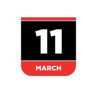 11 ° marzo calendario vettore icona. 11 marzo tipografia.