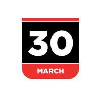 30 marzo calendario vettore icona. 30 marzo tipografia.
