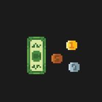 i soldi e moneta nel pixel arte stile vettore