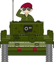 carino cartone animato salutando esercito soldato nel blindato serbatoio militare storia illustrazione vettore