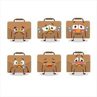 Marrone valigia cartone animato personaggio con triste espressione vettore