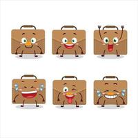 cartone animato personaggio di Marrone valigia con Sorridi espressione vettore