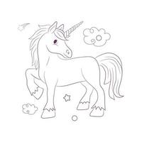 linea arte unicorno bambini illustrazione per bambini colorazione libro pagina vettore