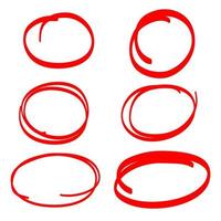 mano disegnato impostato di scarabocchio design elementi. rosso cerchio scarabocchiare. uso per sito web, logo e testo. vettore illustrazione