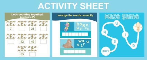 attività foglio per bambini. educativo stampabile foglio di lavoro. mare animale foglio di lavoro tema. il motore abilità formazione scolastica. vettore illustrazioni.