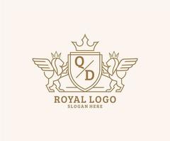 iniziale qd lettera Leone reale lusso stemma araldico logo modello nel vettore arte per ristorante, regalità, boutique, bar, Hotel, araldico, gioielleria, moda e altro vettore illustrazione.