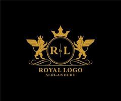 iniziale rl lettera Leone reale lusso stemma araldico logo modello nel vettore arte per ristorante, regalità, boutique, bar, Hotel, araldico, gioielleria, moda e altro vettore illustrazione.