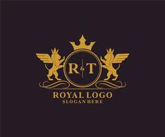 iniziale rt lettera Leone reale lusso stemma araldico logo modello nel vettore arte per ristorante, regalità, boutique, bar, Hotel, araldico, gioielleria, moda e altro vettore illustrazione.