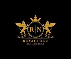 iniziale rn lettera Leone reale lusso stemma araldico logo modello nel vettore arte per ristorante, regalità, boutique, bar, Hotel, araldico, gioielleria, moda e altro vettore illustrazione.