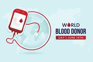 mondo sangue donatore giorno giugno 14 con sangue Borsa e globo illustrazione vettore