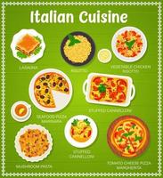 italiano cucina menù, ristorante cibo pranzo piatti vettore