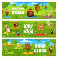 bambini yoga e fitness, cartone animato noccioline personaggi vettore