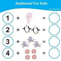 contare e Scrivi insieme foglio di lavoro. educativo stampabile matematica foglio di lavoro. matematica gioco per bambini. addizionale matematica foglio di lavoro. vettore illustrazione.