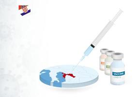 vaccinazione nel Croazia con diverso genere di covid-19 vaccino. concetto con il vaccino iniezione nel il carta geografica di Croazia. vettore