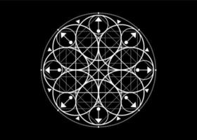 sacro geometria simbolo. logo icona geometrico mistico mandala di alchimia esoterico fiore di vita. mistico frecce di fortuna, bianca vettore tatuaggio divine meditativo amuleto isolato su nero sfondo