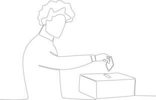un' uomo con riccioli volontà accedere il suo voto risultati in il scrutinio scatola vettore