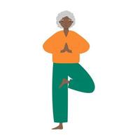 anziano donna fare yoga. vecchio donna praticante meditazione, esercizio, conservazione attivo salutare stile di vita. vettore
