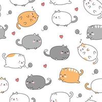 carino paffuto gatto gattino cartone animato doodle seamless pattern vettore