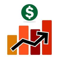 crescente linea grafico con dollaro moneta simbolo isolato su bianca sfondo. crescita illustrazione per i saldi, reddito, reddito, guadagno, marketing, e guadagnare. vettore