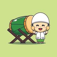 carino ragazzo con cimice tamburo cartone animato vettore illustrazione. Ramadan cartone animato portafortuna vettore illustrazione.