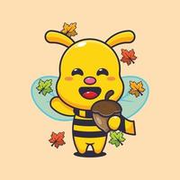 carino ape con ghiande a autunno stagione. portafortuna cartone animato vettore illustrazione adatto per manifesto, opuscolo, ragnatela, mascotte, etichetta, logo e icona.