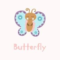 farfalla simpatico cartone animato. carattere per bambini isolati su sfondo bianco. colore pastello. vettore