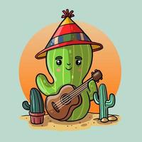 poco cactus giocare chitarra celebrare festa junina vettore