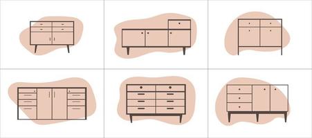 impostato di mobilia icone nel piatto stile. Consiglio dei ministri schema icone impostato su astratto forme sfondi vettore