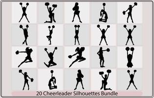 dettagliato silhouette cheerleader con pompon, sport cheerleader nel silhouette con pompon, salto ragazze cheerleader silhouette, isolato. vettore illustrazione