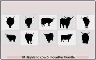montanaro mucca sagoma, vettore illustrato ritratto di montanaro bestiame, yak testa silhouette Scozzese montanaro bestiame