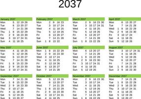 anno 2037 calendario nel inglese vettore