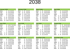 anno 2038 calendario nel inglese vettore