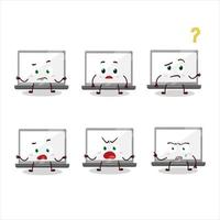 cartone animato personaggio di il computer portatile con che cosa espressione vettore