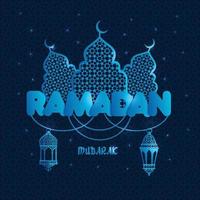 illustrazione di saluto del Ramadan con silhouette della moschea in blu scuro. concetto di design creativo per le vacanze musulmane. vettore