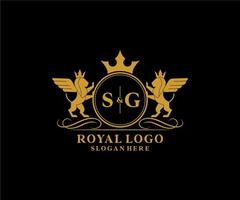 iniziale sg lettera Leone reale lusso stemma araldico logo modello nel vettore arte per ristorante, regalità, boutique, bar, Hotel, araldico, gioielleria, moda e altro vettore illustrazione.