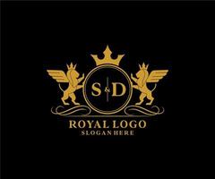 iniziale sd lettera Leone reale lusso stemma araldico logo modello nel vettore arte per ristorante, regalità, boutique, bar, Hotel, araldico, gioielleria, moda e altro vettore illustrazione.