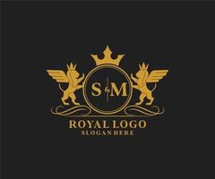iniziale sm lettera Leone reale lusso stemma araldico logo modello nel vettore arte per ristorante, regalità, boutique, bar, Hotel, araldico, gioielleria, moda e altro vettore illustrazione.