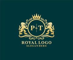 iniziale pt lettera Leone reale lusso logo modello nel vettore arte per ristorante, regalità, boutique, bar, Hotel, araldico, gioielleria, moda e altro vettore illustrazione.