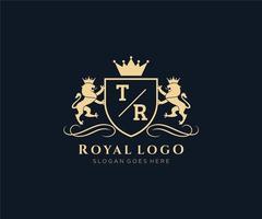 iniziale tr lettera Leone reale lusso stemma araldico logo modello nel vettore arte per ristorante, regalità, boutique, bar, Hotel, araldico, gioielleria, moda e altro vettore illustrazione.