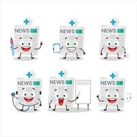 medico professione emoticon con giornale cartone animato personaggio vettore