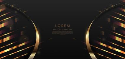 astratto elegante nero sfondo con d'oro curvo Linee e illuminazione effetto brillare. lusso modello premio design. vettore