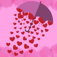 cuore rosso è in un bellissimo ombrello rosa su sfondo rosa. per biglietto di auguri di San Valentino. vettore