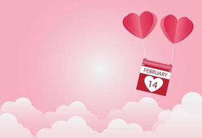 San Valentino, palloncino a forma di cuore fluttuante nel cielo, sfondo rosa, carta d'arte vettore